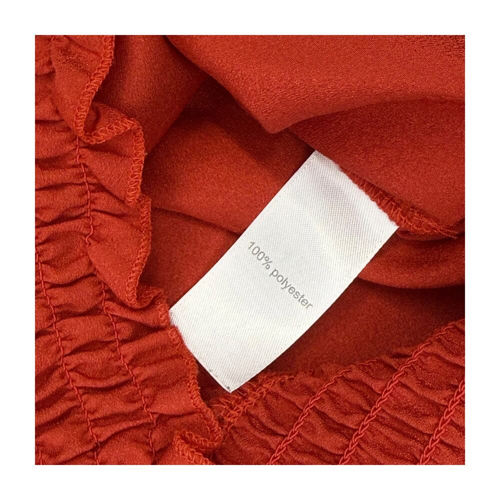 Maurices Medium Red Sleeveless Bow Neck Top Smocked Ruffle Hem Tank Blouse - Picture 6 of 6